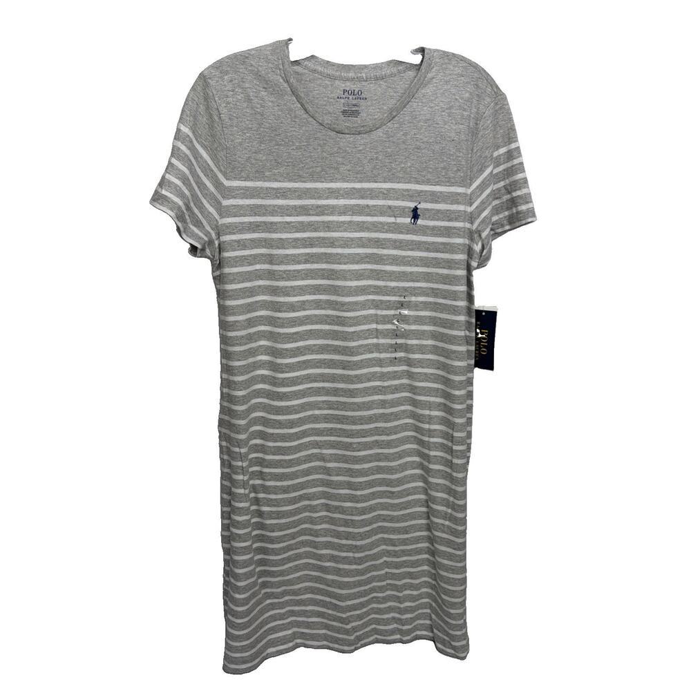 Ralph Lauren Women's T Shirt Gray White Striped SZ L